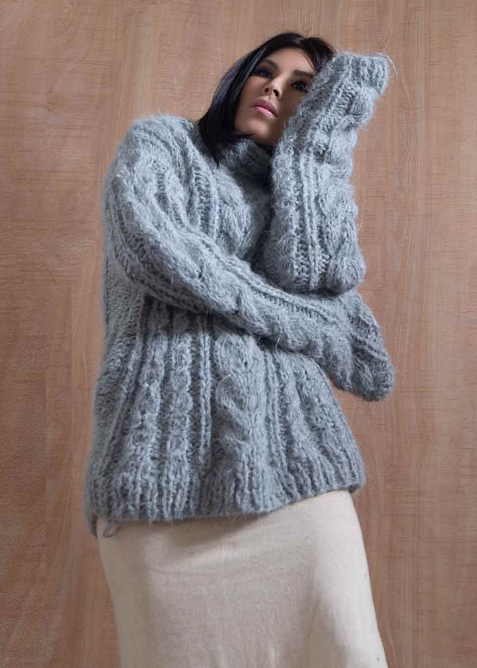 APU Handmade Alpaca Cable Knit Oversized Pullover Sweater