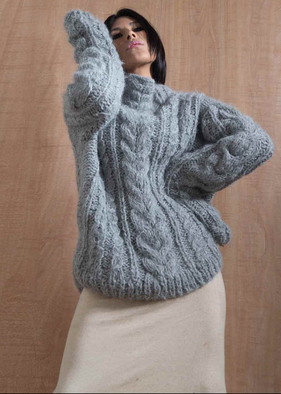 APU Handmade Alpaca Cable Knit Oversized Pullover Sweater