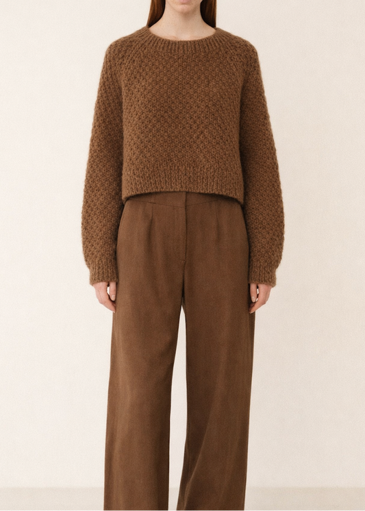 URQU Handmade Alpaca V-Neck Sweater, Sustainable Knit Top