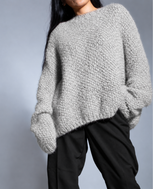 URQU Hand Knit Alpaca Cropped Sweater | Oversized Chunky Knit