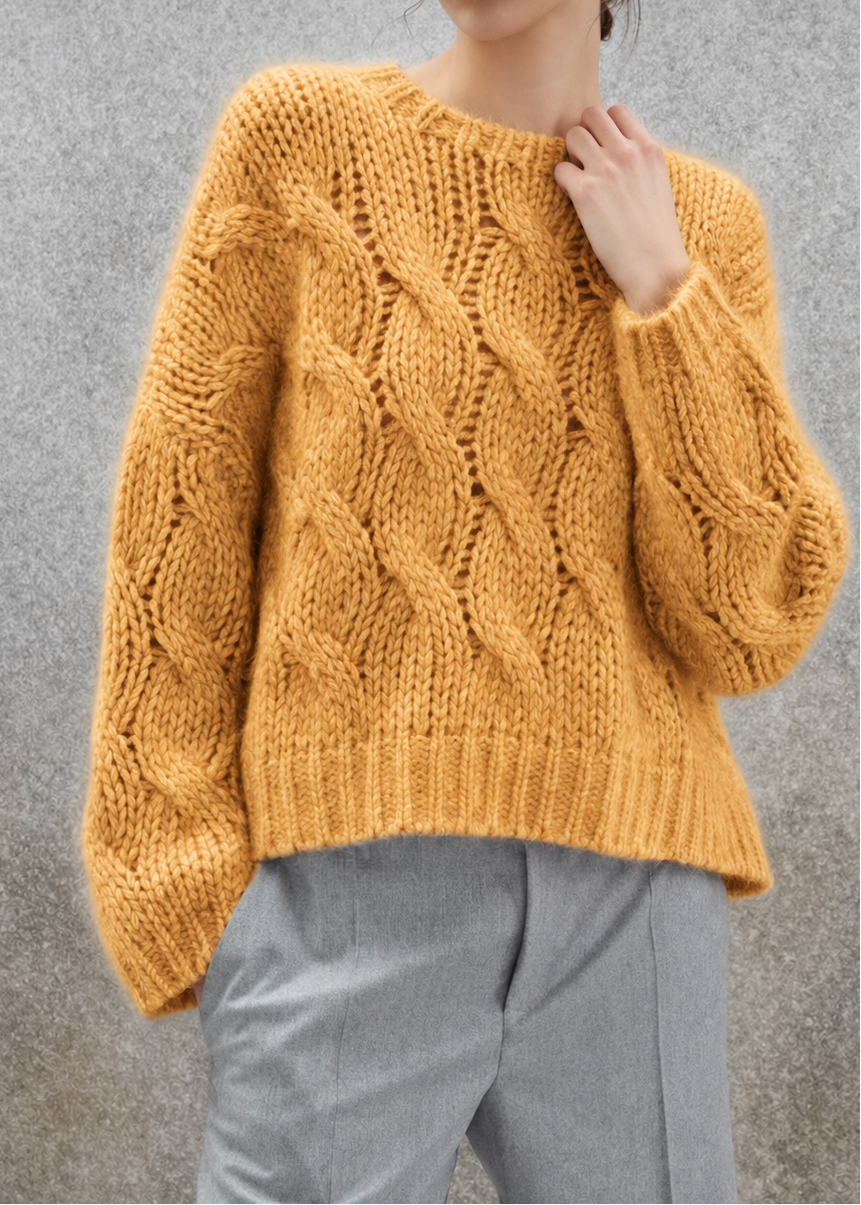 Handmade Cropped Cable Knit Alpaca Sweater | Short Pullover APU