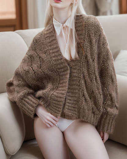 BROWN TEXTURED ALPACA CARDIGAN – Conscious Luxury