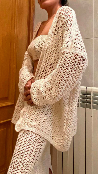 CROCHET COTTON OVERSIZE CARDIGAN