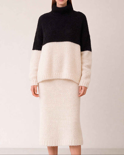 Hand Knit Alpaca Crop Sweater | Oversized Slouchy Black & White