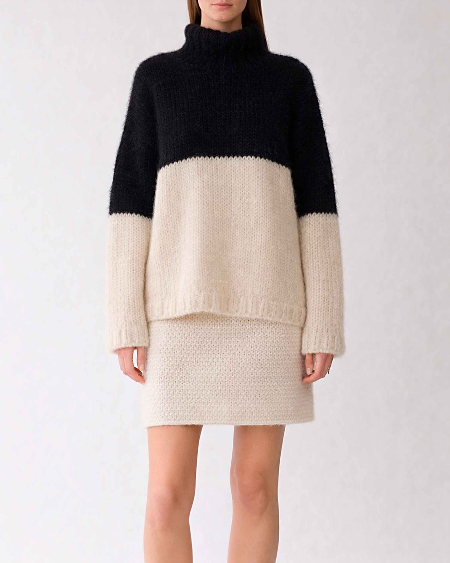 Hand Knit Alpaca Crop Sweater | Oversized Slouchy Black & White