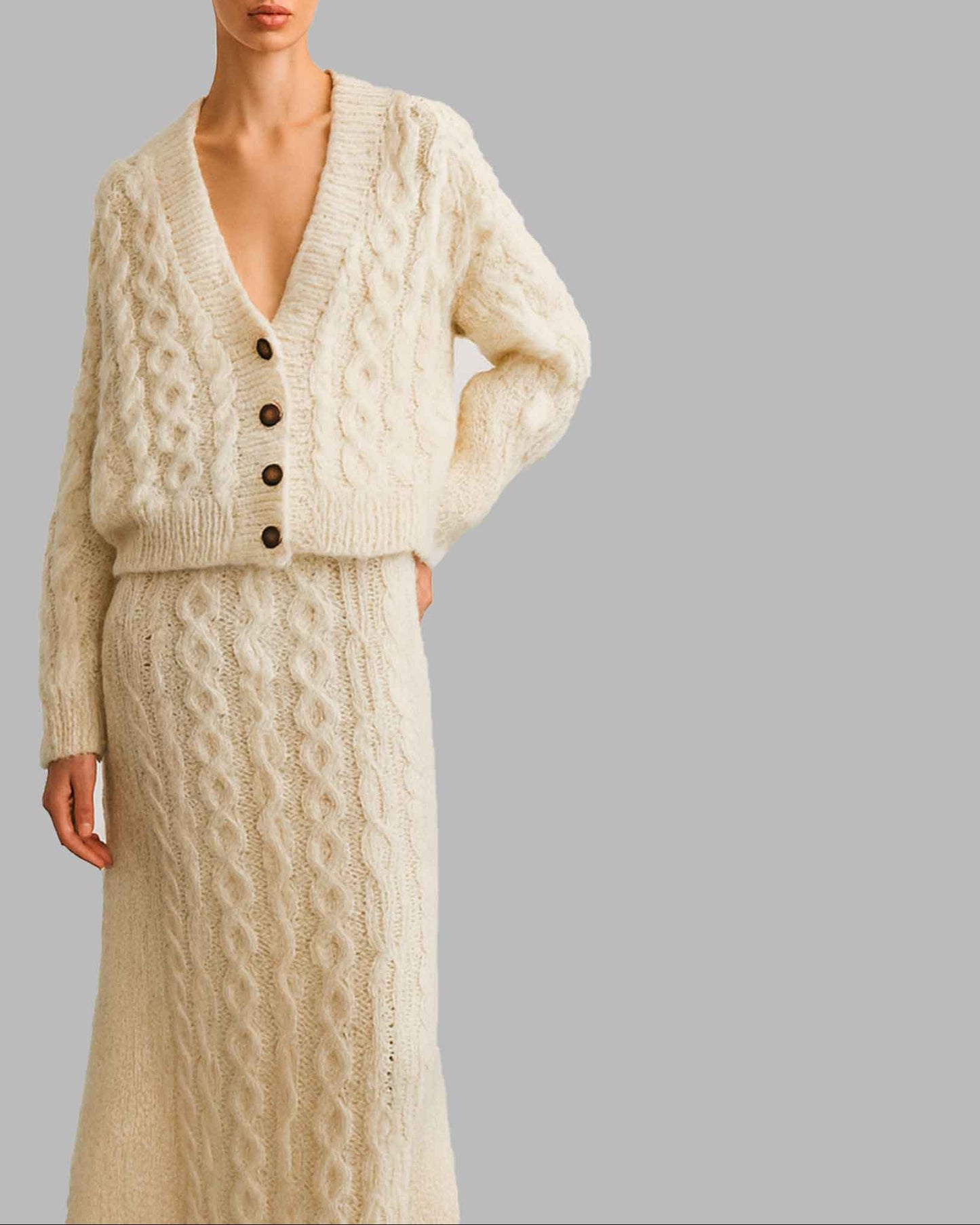 Hand Knit Alpaca Cable Knit Cardigan | Slouchy Oversized Fit