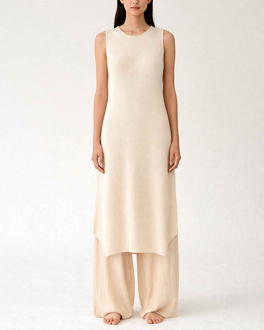 Organic Cotton Knit Midi Dress | Sleeveless Pencil Dress