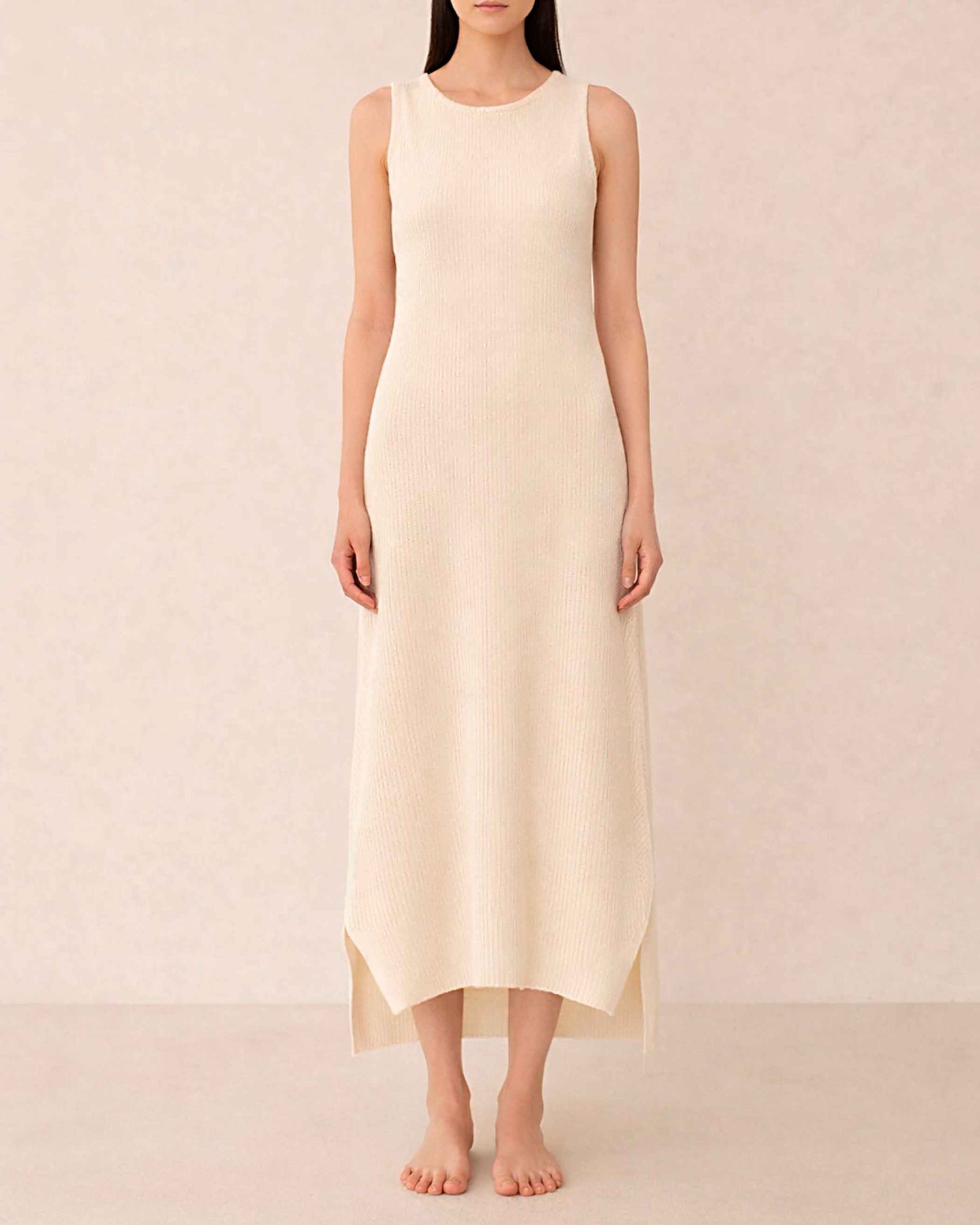 Organic Cotton Knit Midi Dress | Sleeveless Pencil Dress