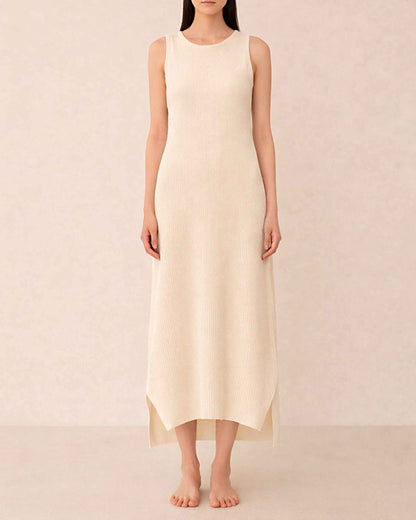 Organic Cotton Knit Midi Dress | Sleeveless Pencil Dress