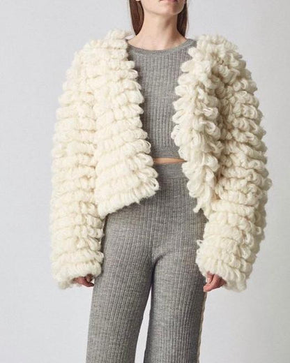 GRAY CROPPED ALPACA COAT CROCHET – Conscious Elegance