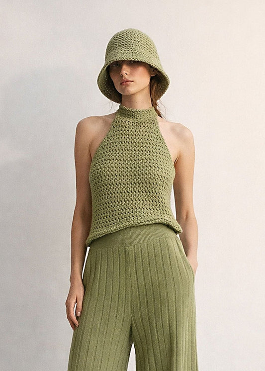 Asymmetric Organic Cotton Knit Top – Sleeveless Button Strap