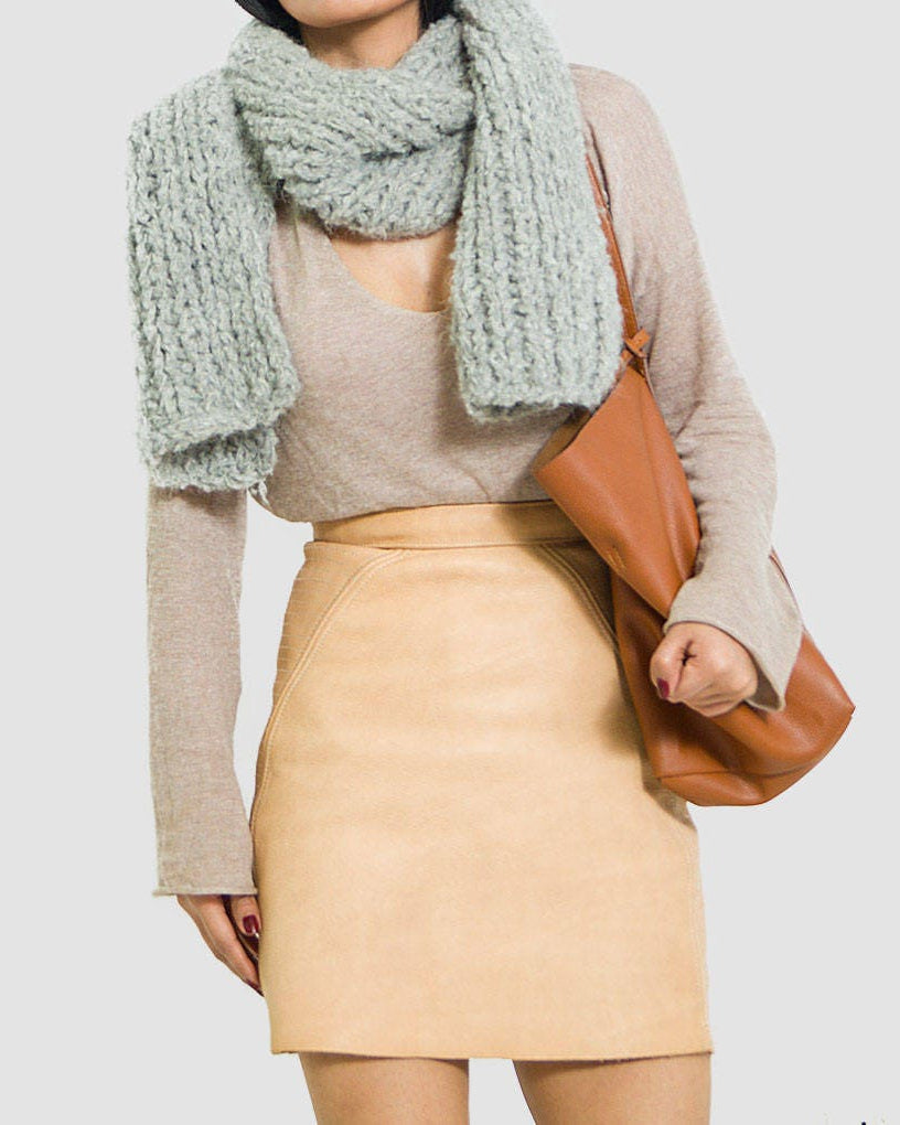 Hand Knit Alpaca Scarf: Gray Unisex Winter Scarf