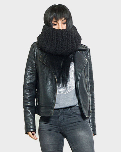 Chunky Alpaca Knit Scarf | Oversized Black Slouchy Scarf