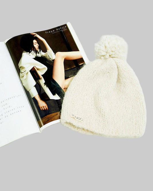 Loom Knit Alpaca Pom Pom Beanie | Slouchy Hat