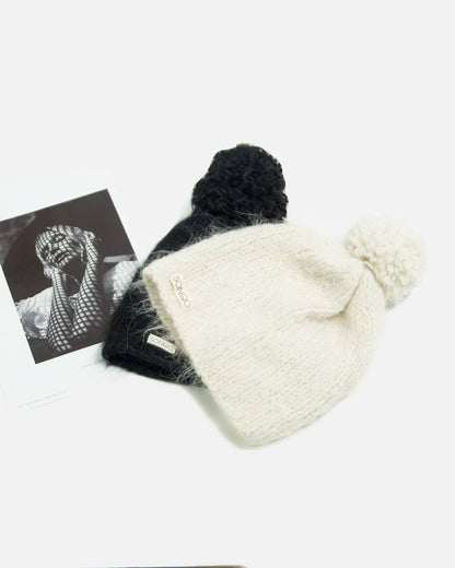 Loom Knit Alpaca Pom Pom Beanie | Slouchy Hat