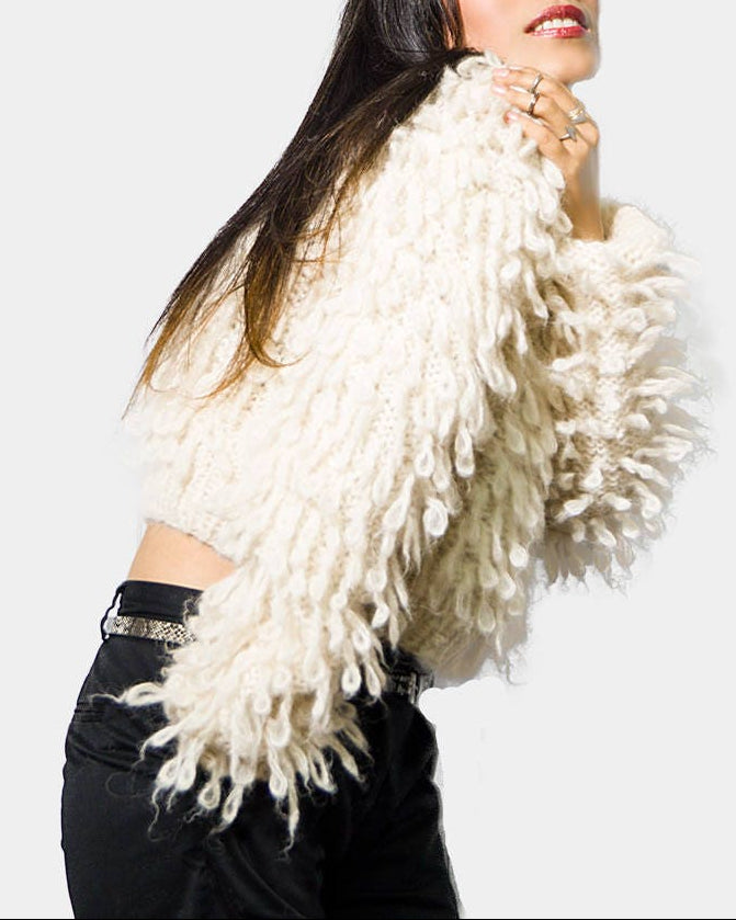 Hand Knit Alpaca Bomber Jacket | Chunky Cardigan, Cropped Wrap