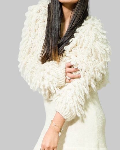 Hand Knit Alpaca Bomber Jacket | Chunky Cardigan, Cropped Wrap