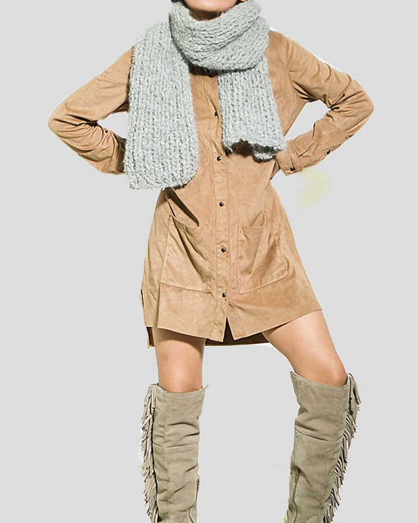 Hand Knit Alpaca Scarf: Gray Unisex Winter Scarf