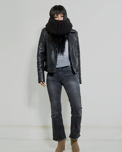 Chunky Alpaca Knit Scarf | Oversized Black Slouchy Scarf
