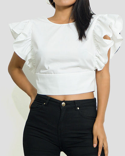 Handmade Pima Cotton Edwardian Blouse: Ruffle Sleeve Top