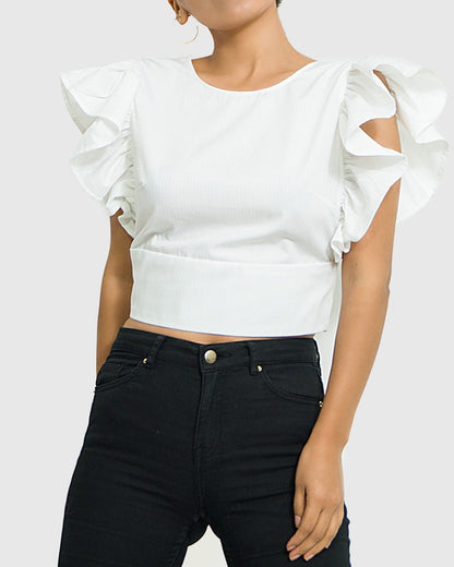 Handmade Pima Cotton Edwardian Blouse: Ruffle Sleeve Top