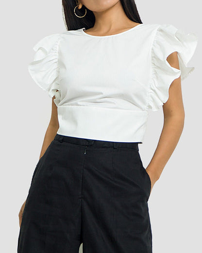 Handmade Pima Cotton Edwardian Blouse: Ruffle Sleeve Top