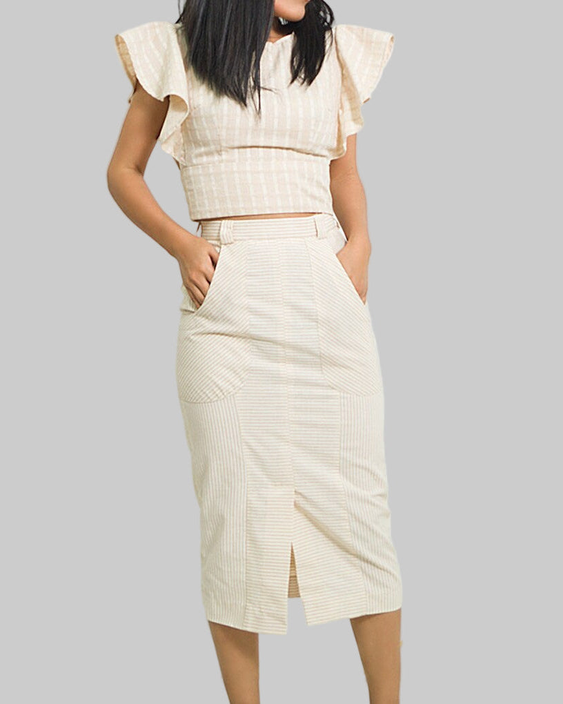 Organic Cotton High Waist Pencil Skirt - Handmade Maxi Skirt