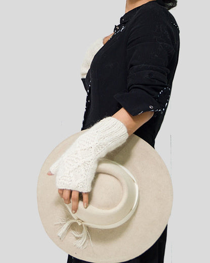 Cable Knit Alpaca Fingerless Gloves | Handmade Wool Mittens