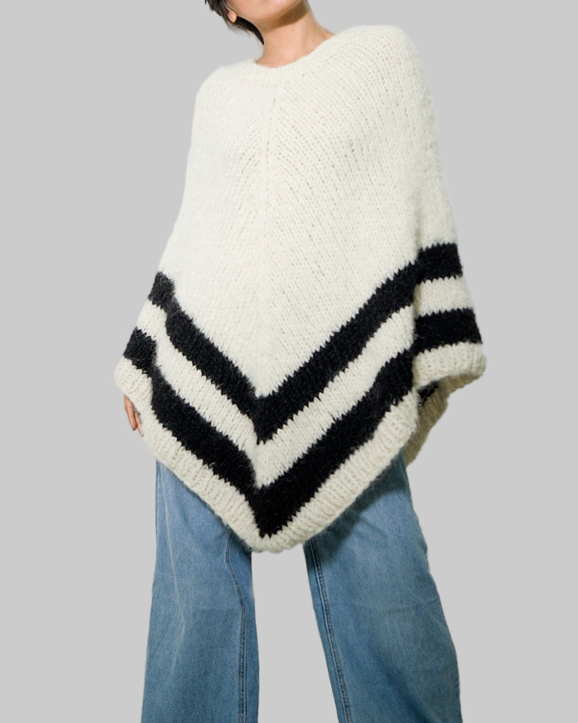 Handmade Alpaca Poncho Cape Sweater | Asymmetrical Knit