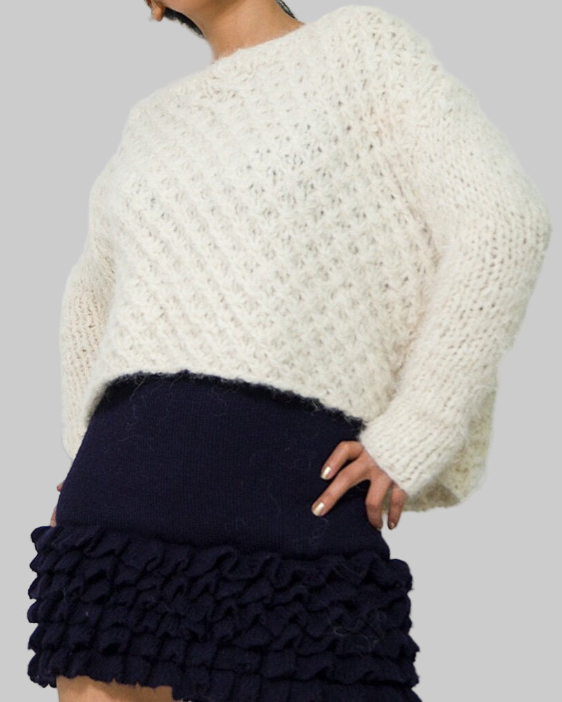 Cable Knit Alpaca Cropped Sweater | Handmade Oversized Pullover