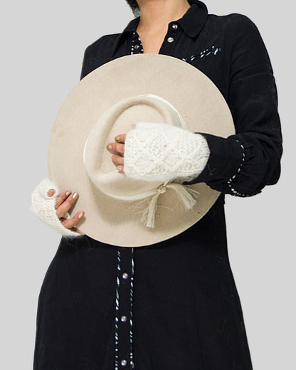 Cable Knit Alpaca Fingerless Gloves | Handmade Wool Mittens