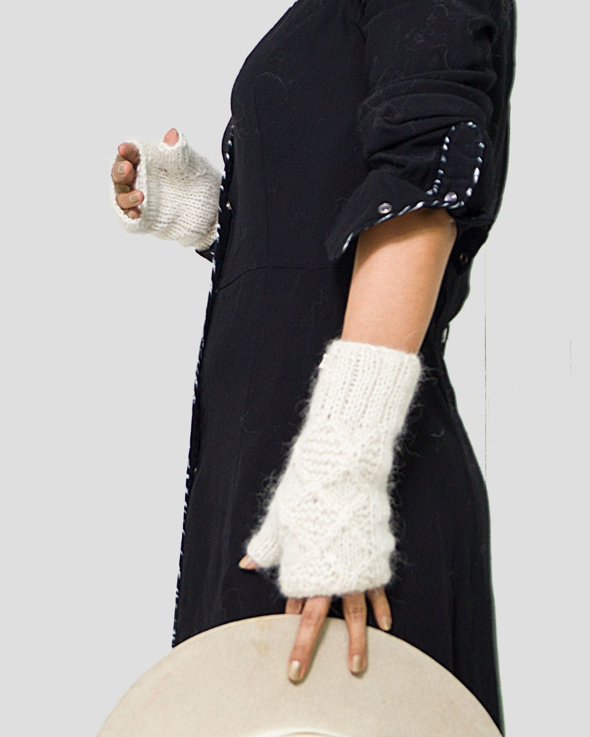 Cable Knit Alpaca Fingerless Gloves | Handmade Wool Mittens