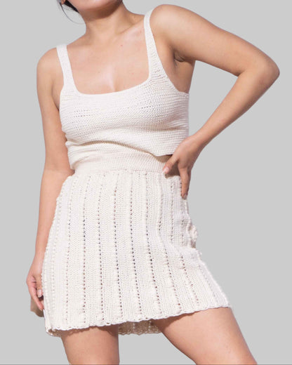 Crochet Organic Cotton Crop Top – Button Strap Sleeveless Knit Top