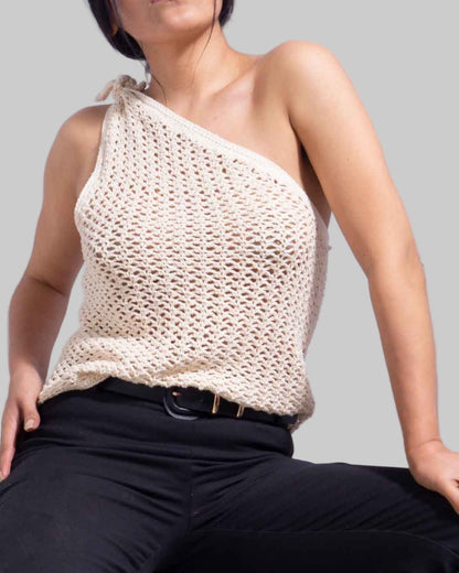 Organic Cotton Crochet One Shoulder Top - Asymmetrical Tank