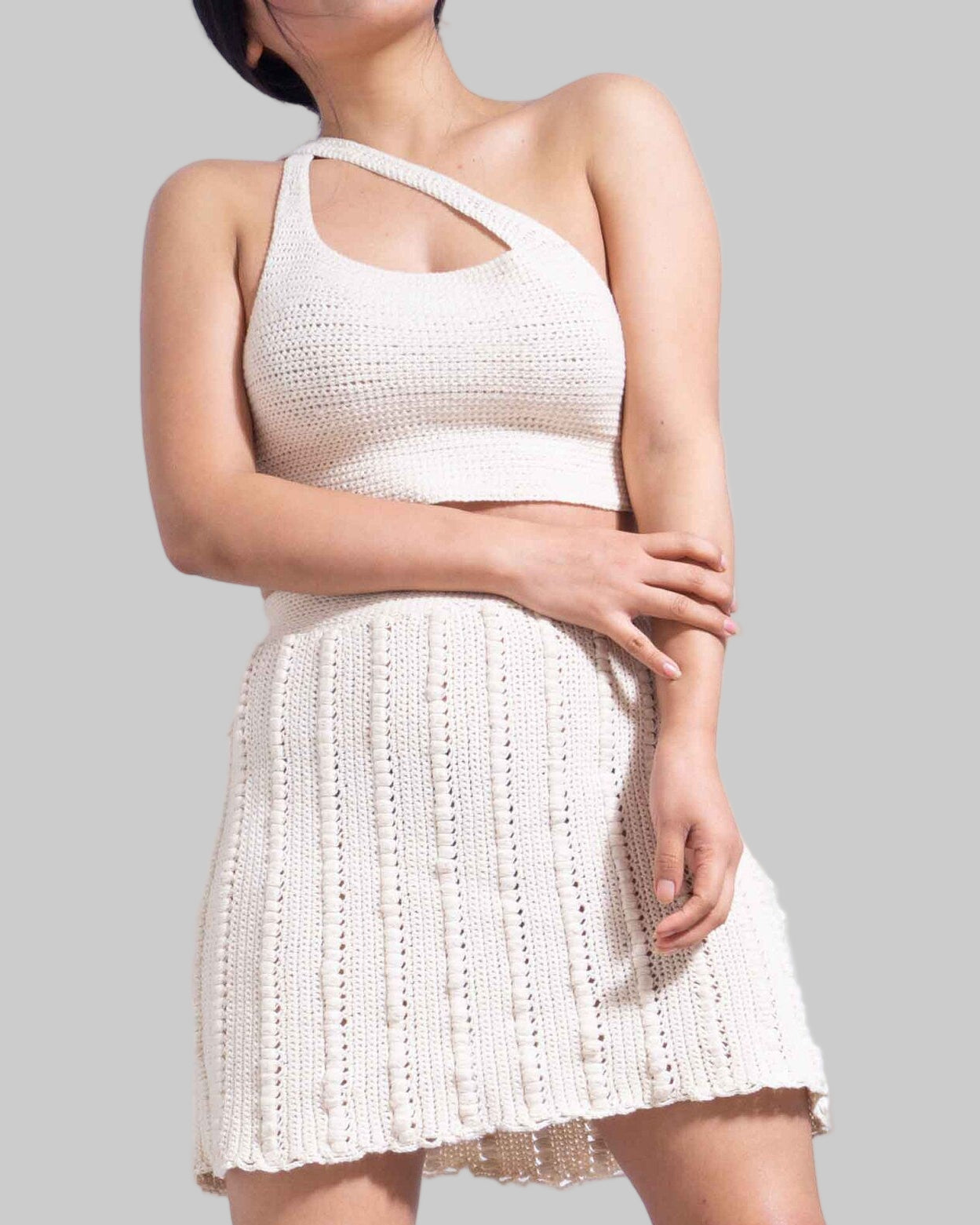 Asymmetric Organic Cotton Knit Top – Sleeveless Button Strap