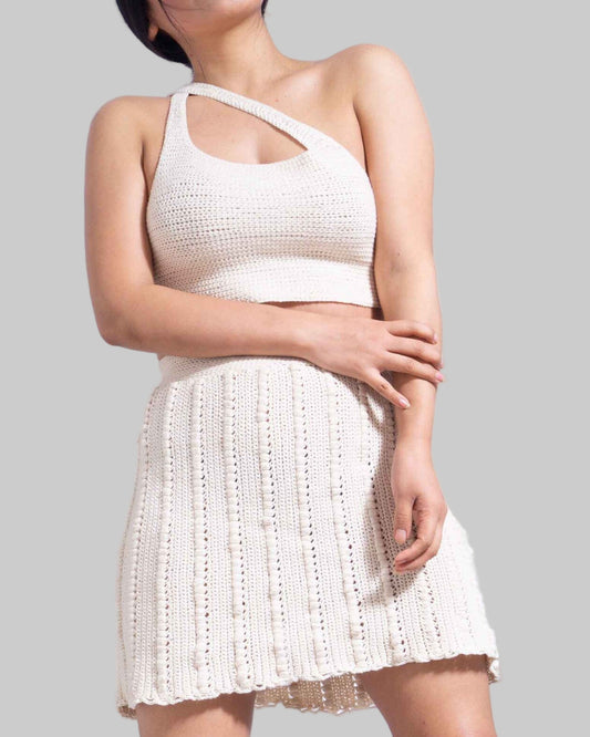 Asymmetric Organic Cotton Knit Top – Sleeveless Button Strap