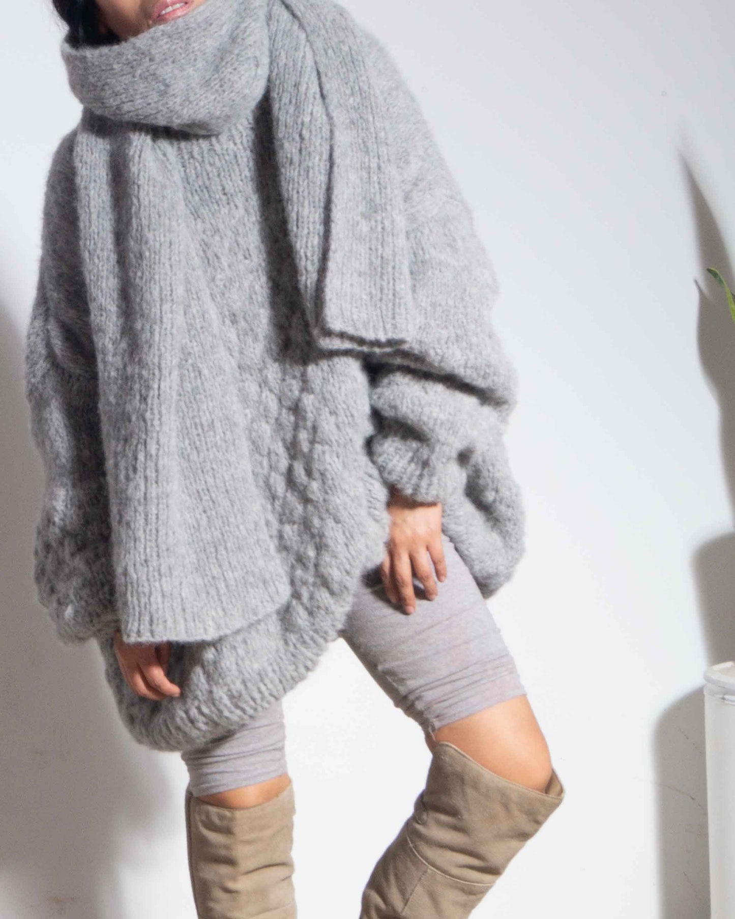 Hand Knit Oversized Alpaca Scarf Shawl | Chunky Wool Scarf