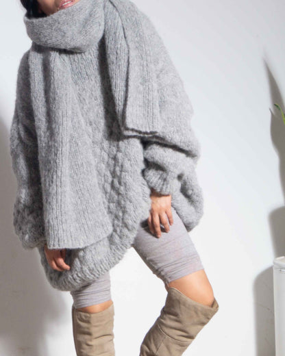 Hand Knit Oversized Alpaca Scarf Shawl | Chunky Wool Scarf