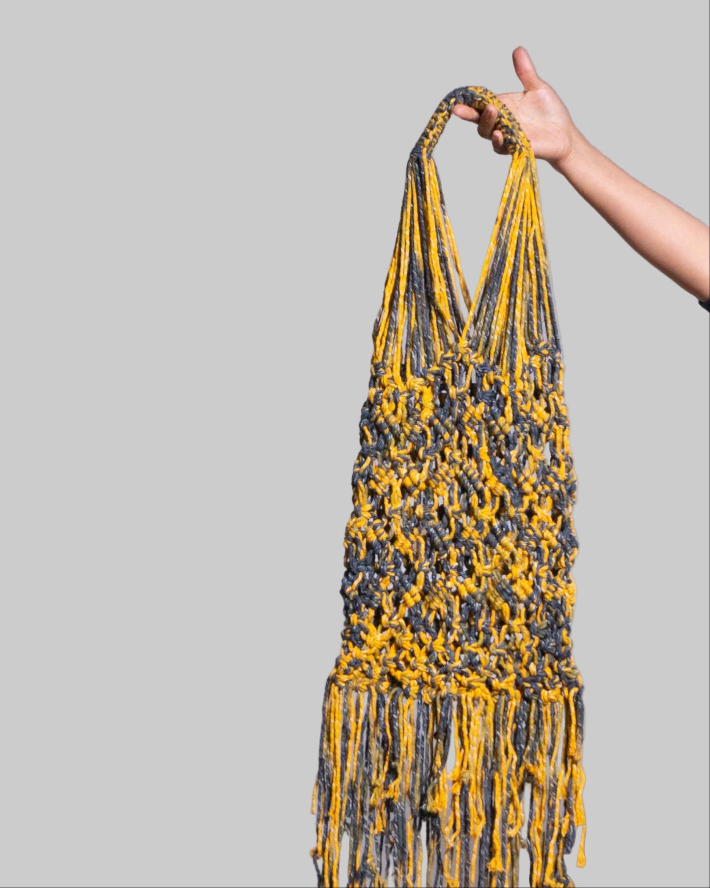 Handmade Macrame Cotton Tote Bag | Yellow & Gray