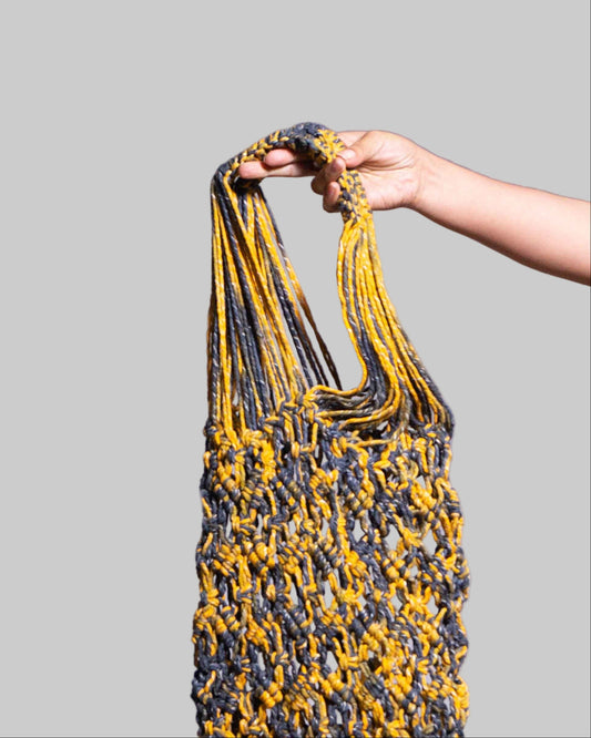 Handmade Macrame Cotton Tote Bag | Yellow & Gray