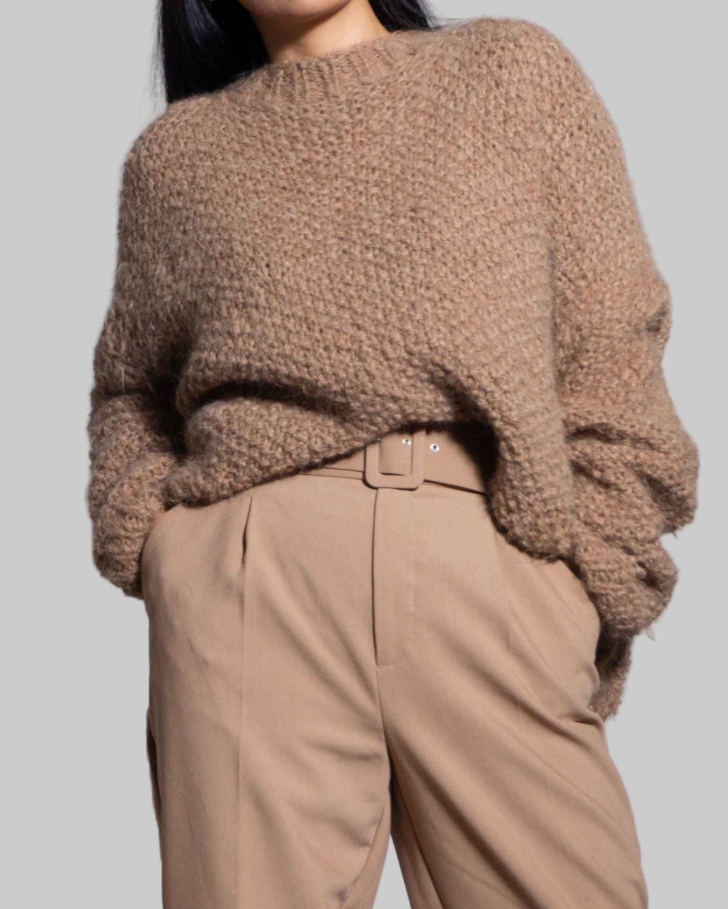 Hand Knit Alpaca Cropped Sweater | Oversized Chunky Knit