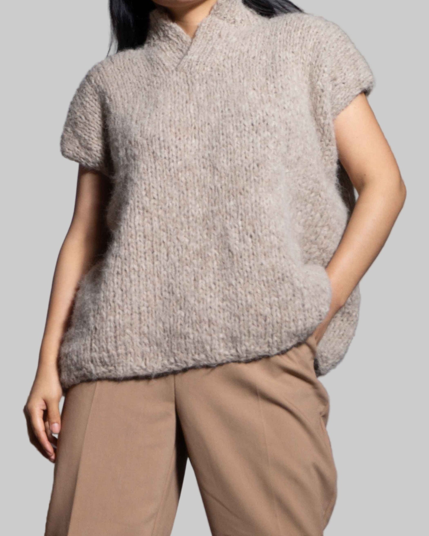 Alpaca Cropped Sweater Vest | Chunky Knit Jumper