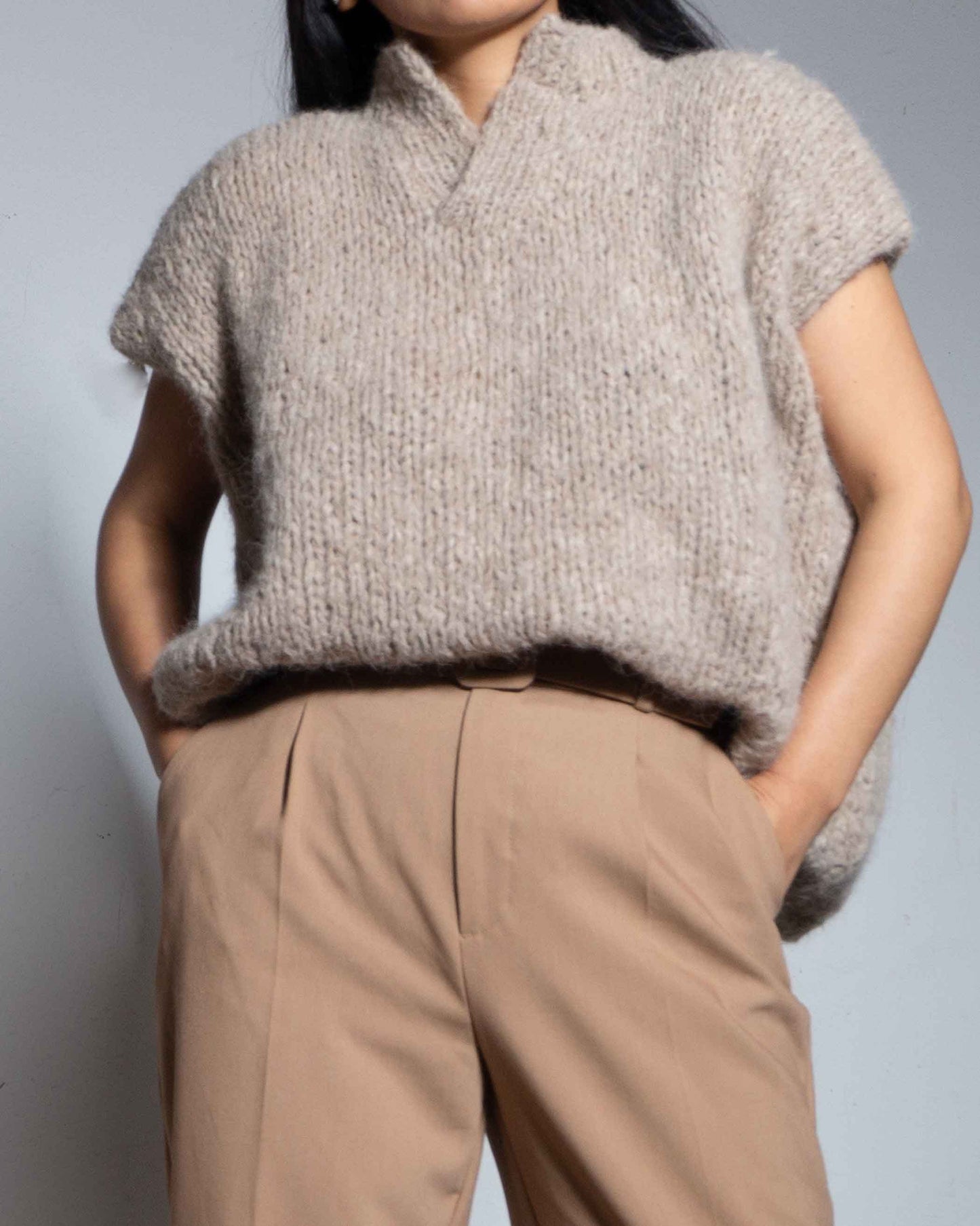 Alpaca Cropped Sweater Vest | Chunky Knit Jumper