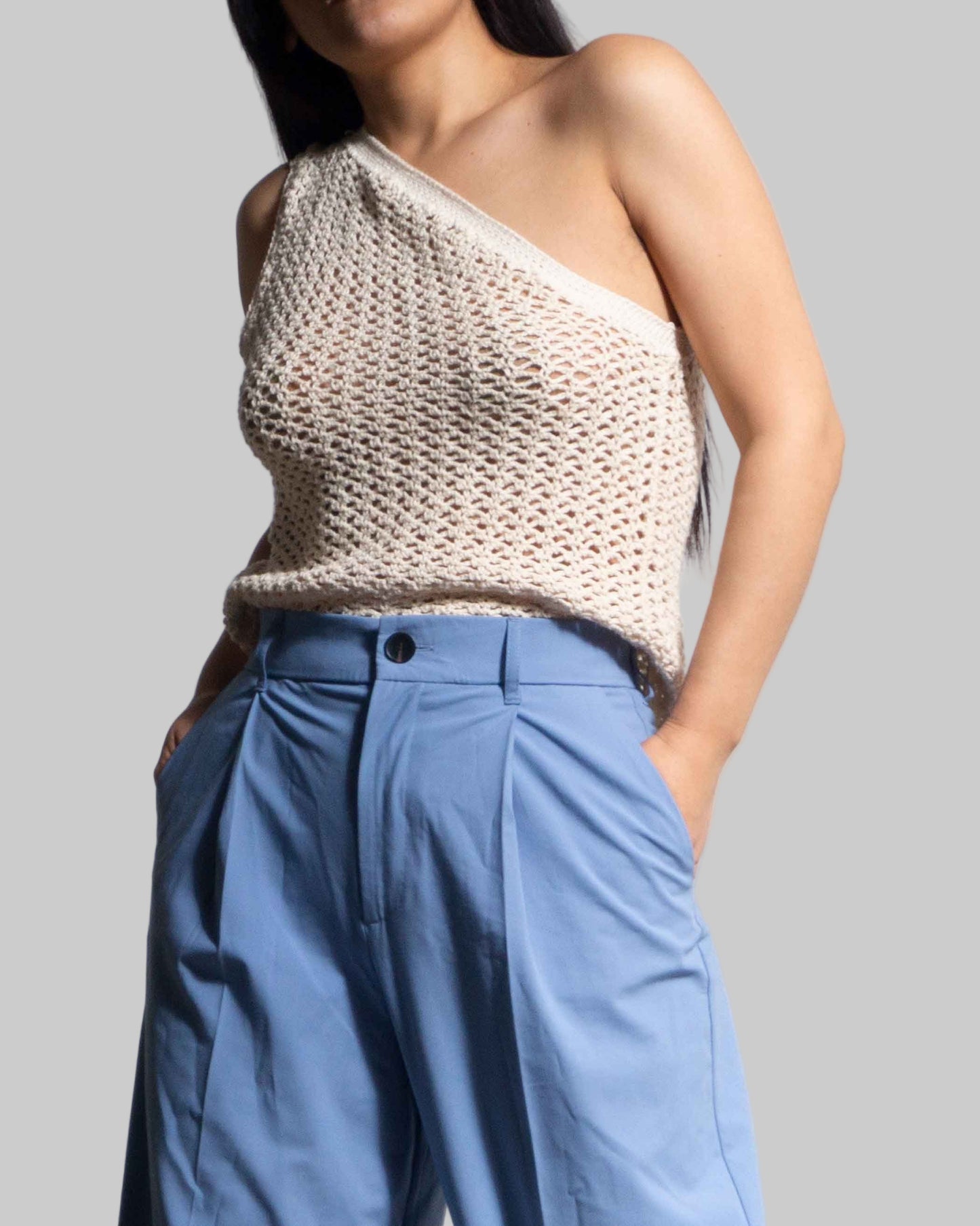 Crochet One Shoulder Organic Cotton Tank Top | Asymmetric Designer Top