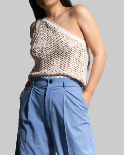 Crochet One Shoulder Organic Cotton Tank Top | Asymmetric Designer Top