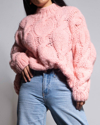 Handmade Oversized Cable Knit Alpaca Sweater | Turtleneck Jumper
