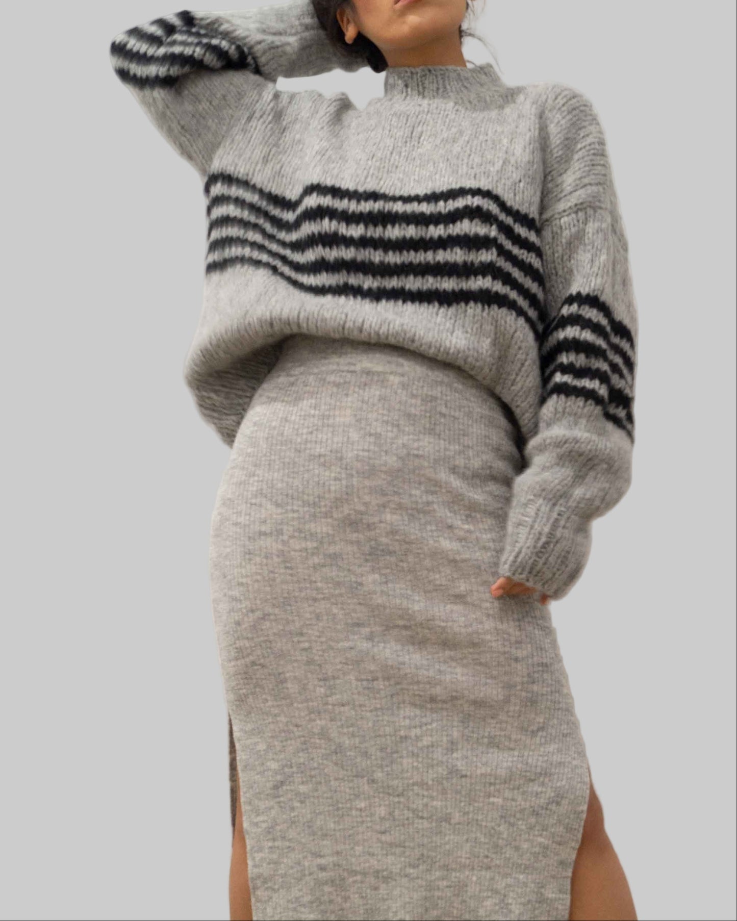 Hand Knit Striped Alpaca Sweater | Oversized Slouchy Crop