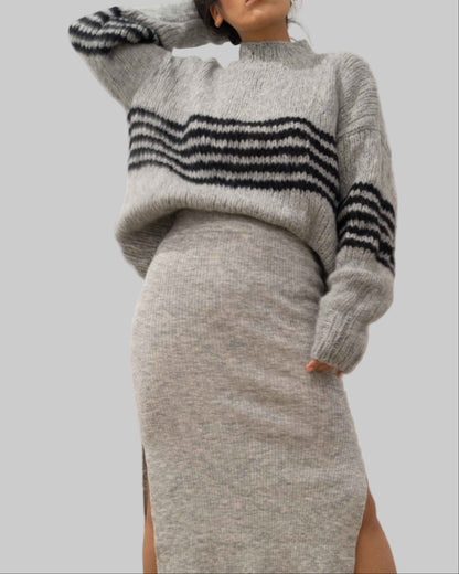 Hand Knit Striped Alpaca Sweater | Oversized Slouchy Crop
