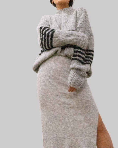 Hand Knit Striped Alpaca Sweater | Oversized Slouchy Crop