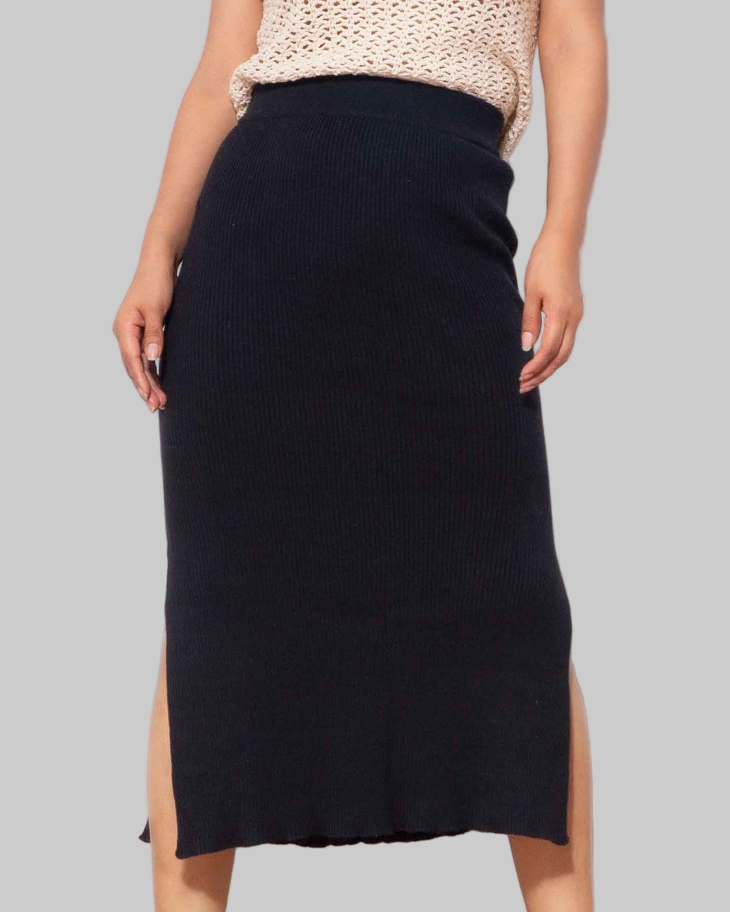 Organic Cotton Knit Midi Skirt | Sustainable Pencil Skirt
